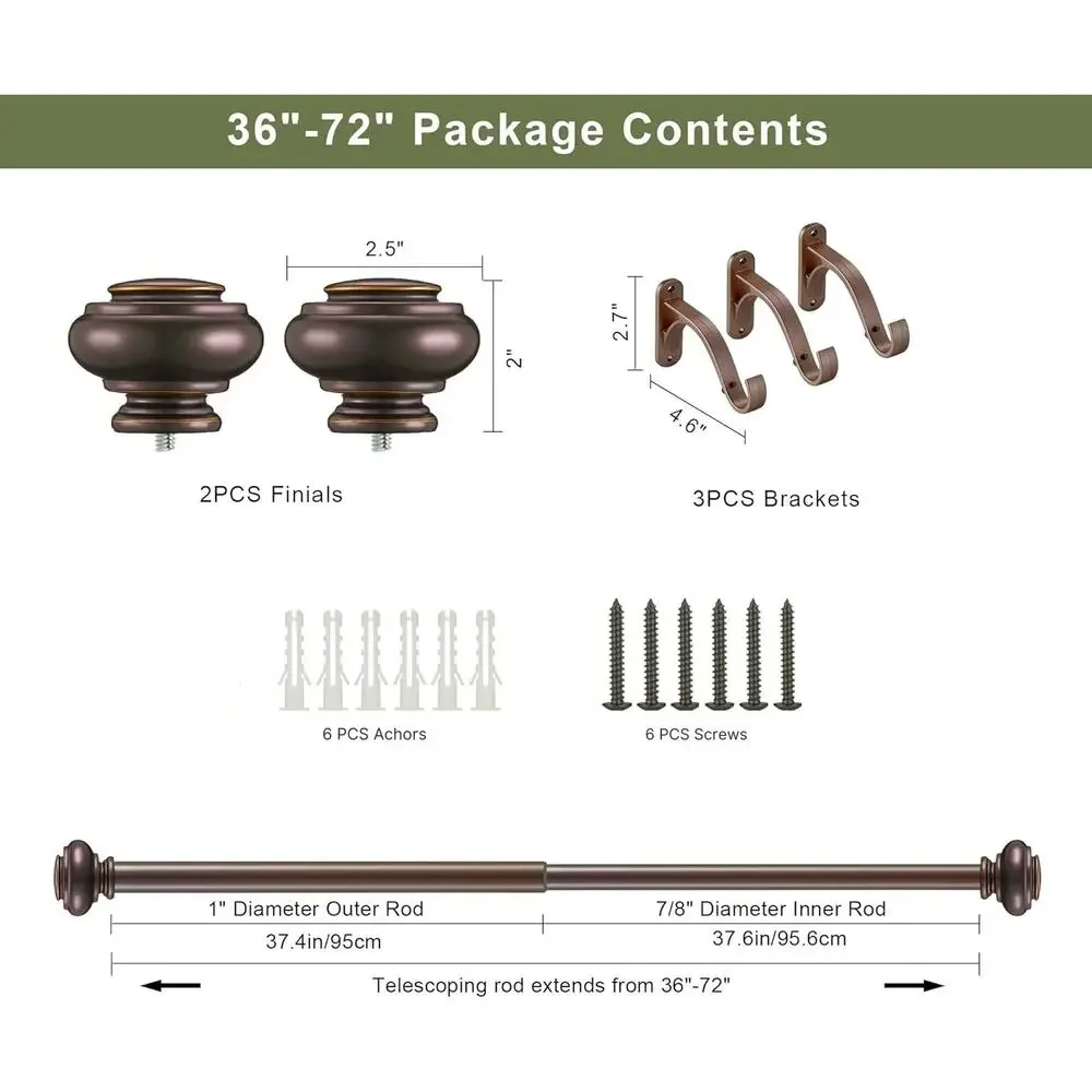 Vimayta Adjustable Curtain Rod 36-72